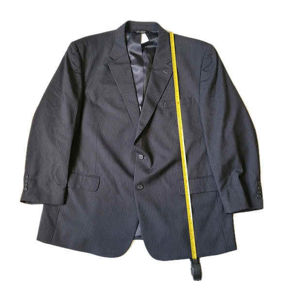 Jos A Bank 2 Piece Suit Men's 52R pants 48R 48L Black Stripped Wool+ Suspenders - Picture 1 of 12